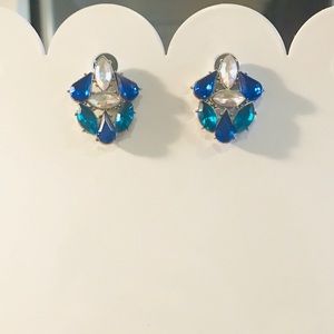 Blue, Green & Crystal Teardrop Fashion Earrings
